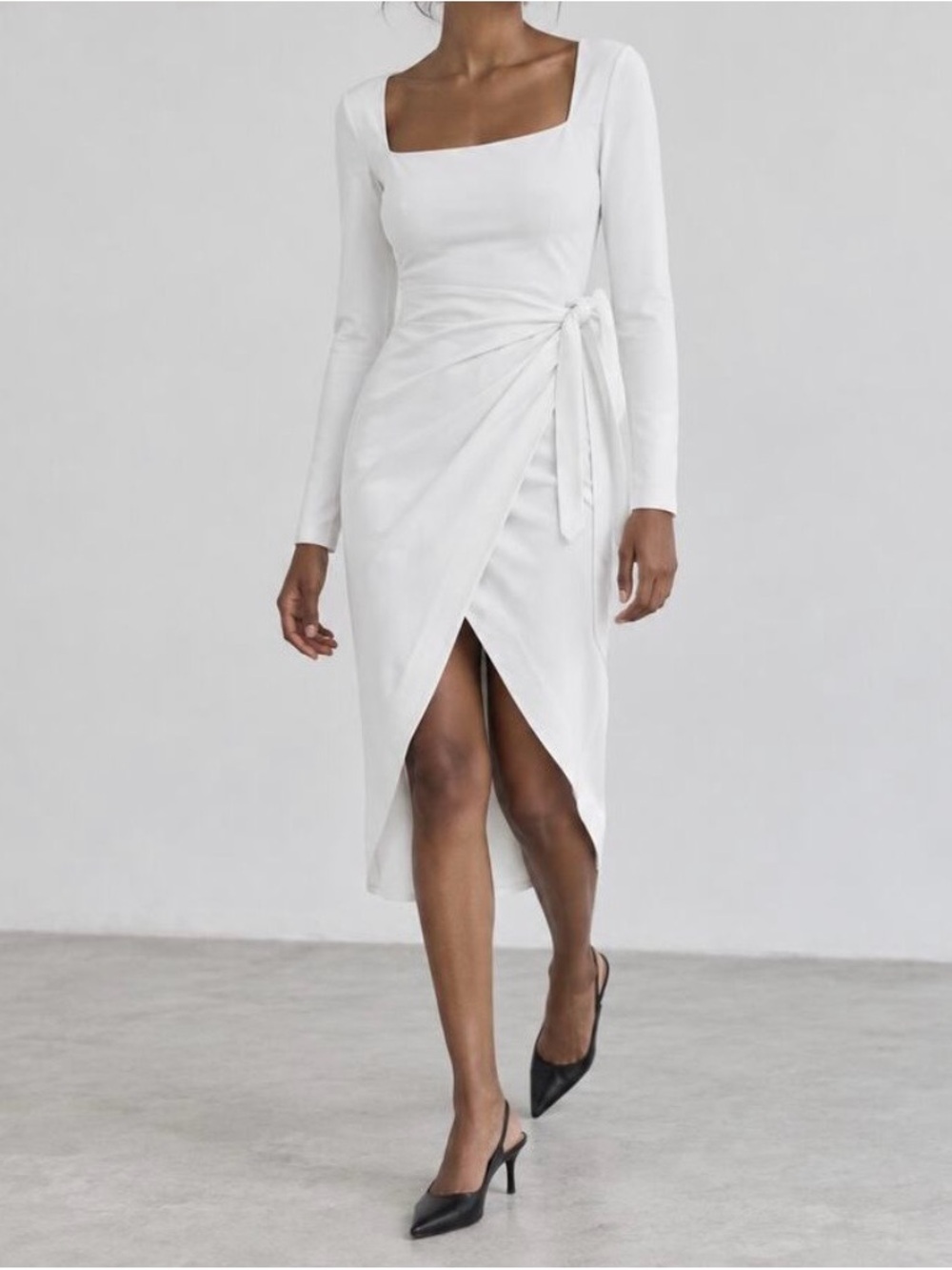 aritzia wilfred saturn long sleeve faux wrap midi dress